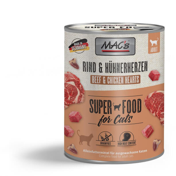 MAC'S CAT ADULT - за пораснали котки, Говеждо и Пилешки сърца, консерва 800г main product photo