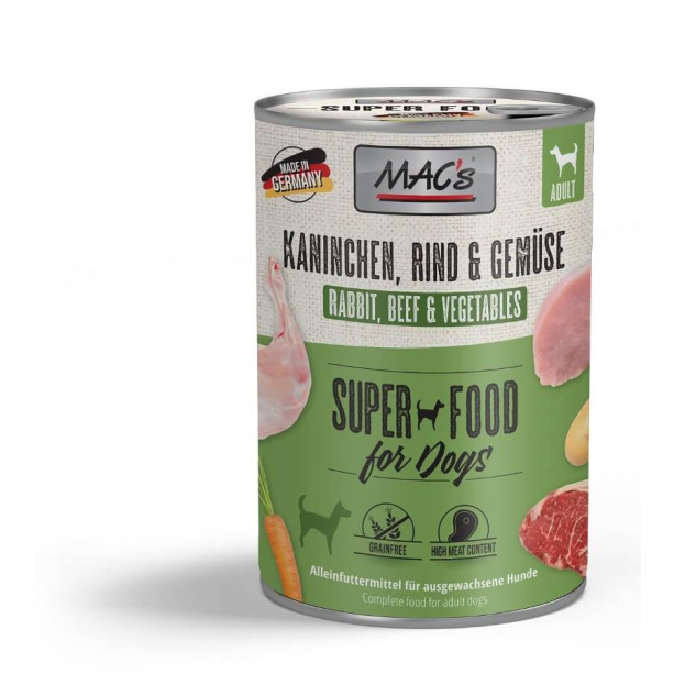 MAC'S DOG ADULT - за пораснали кучета, Заешко, Говеждо, Пилешко и Зеленчуци , консерва 400г main product photo