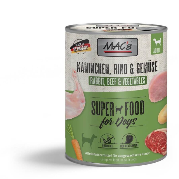 MAC'S DOG ADULT - за пораснали кучета, Заешко, Говеждо, Пилешко и Зеленчуци, консерва 800г main product photo