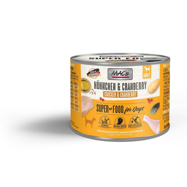 MAC'S DOG ADULT - за пораснали кучета, Пиле и Червени боровинки, консерва 200г main product photo