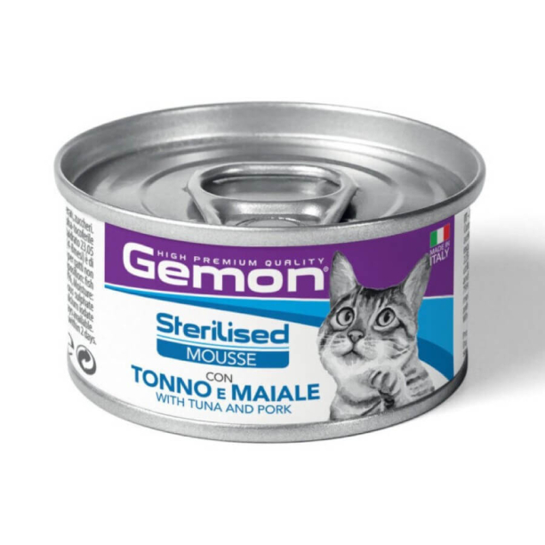 GEMON Sterilised Tuna&Pork – за кастрирани котки с риба тон и свинско, консерва 85гр. main product photo