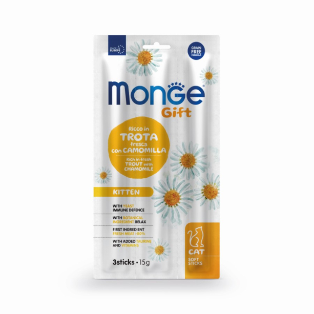 Monge SOFT STICKS Kitten - пъстърва с лайка /за малки котенца/, 15гр. main product photo