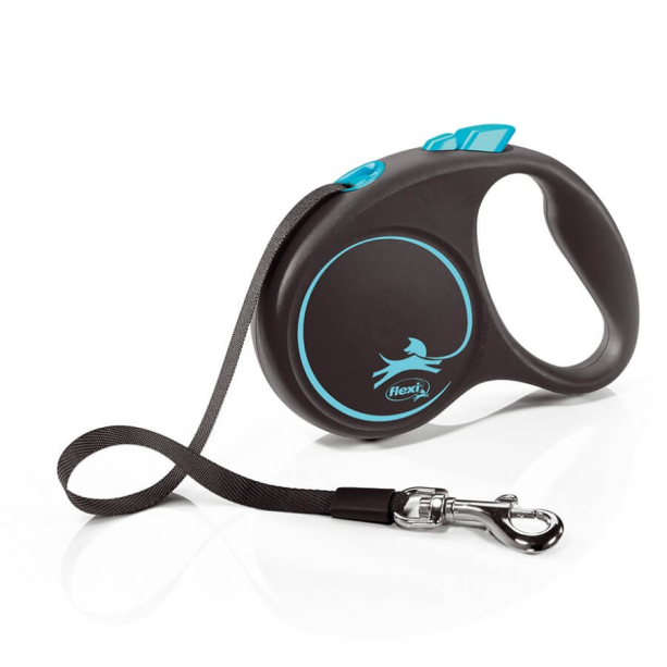 FLEXI BLACK DESIGN ЛЕНТА S - автоматичен повод за куче, черен+синьо, 5 м/15 кг main product photo