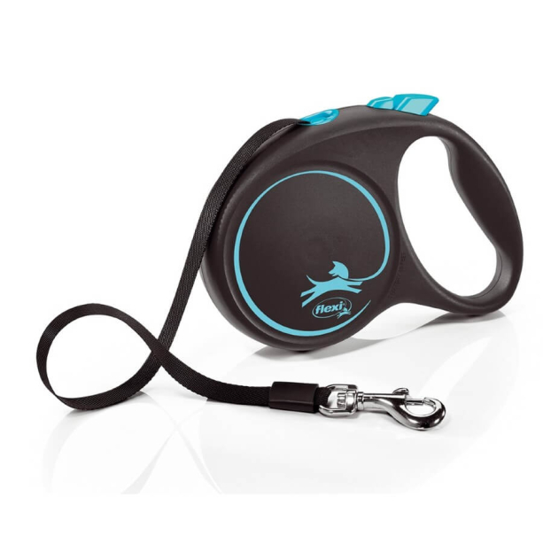 FLEXI BLACK DESIGN ЛЕНТА L - автоматичен повод за куче, черен+синьо, 5 м/50 кг main product photo