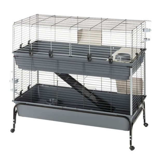 FERPLAST RABBIT 120 DOUBLE - двуетажна клетка за зайци + стойка на колела, оборудвана 118х58х102 см main product photo