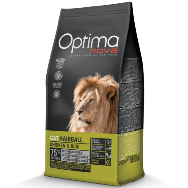 OPTIMA NOVA CAT HAIRBALL CHICKEN&RICE - за котки, срещу космени топки в стомаха, Пиле и Ориз, 8кг main product photo