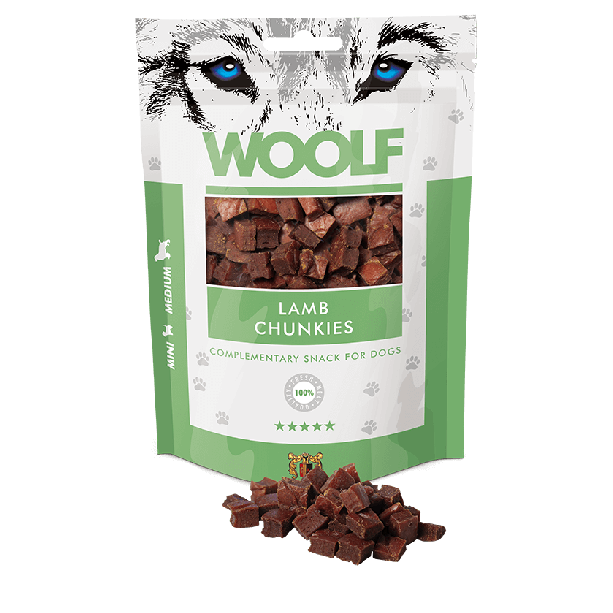 WOOLF LAMB CHUNKIES - лакомство за куче, на парченца, Агне, 100г main product photo