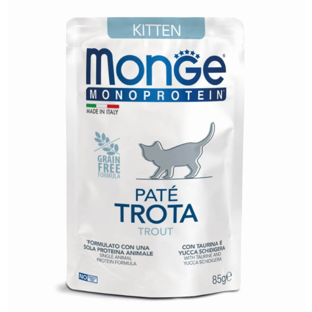 MONGE MONOPROTEIN KITTEN GRAIN FREE - пастет за котенца до 1г., Пъстърва, пауч 85г main product photo