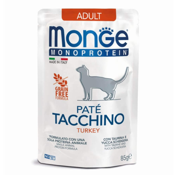 MONGE MONOPROTEIN CAT ADULT GRAIN FREE - пастет за котки над 1г., Пуешко, пауч 85г main product photo