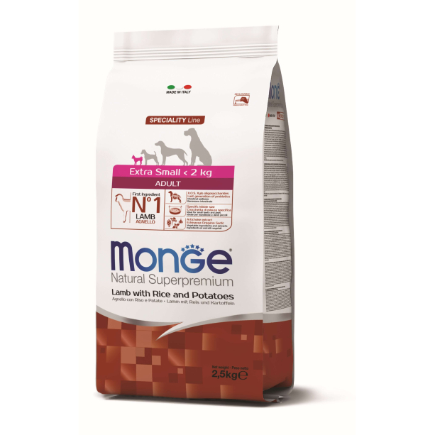 MONGE NS DOG ADULT EXTRA SMALL - за зрели кучета до 2кг, Агне, ориз и картофи, 2.5кг main product photo
