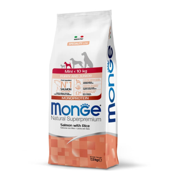 MONGE NS MONOPROTEIN PUPPY MINI- за кученца до 1г. от породи до 10кг, Сьомга и ориз, 7.5кг main product photo