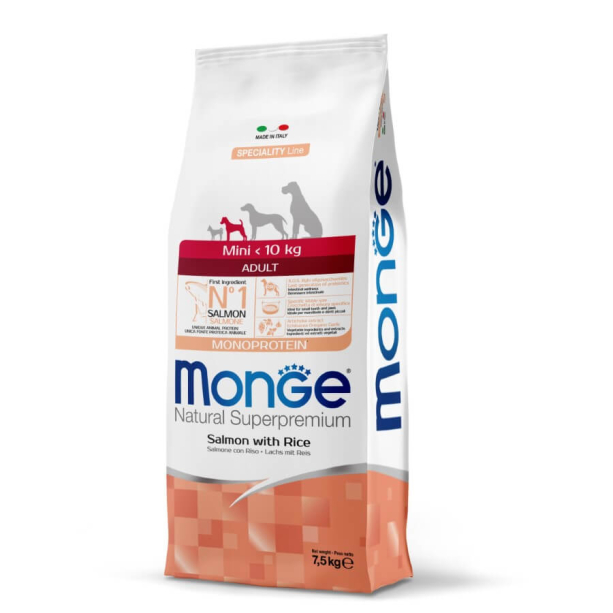 MONGE NS MONOPROTEIN DOG ADULT MINI - за зрели кучета до 10кг, Сьомга и ориз, 7.5кг main product photo