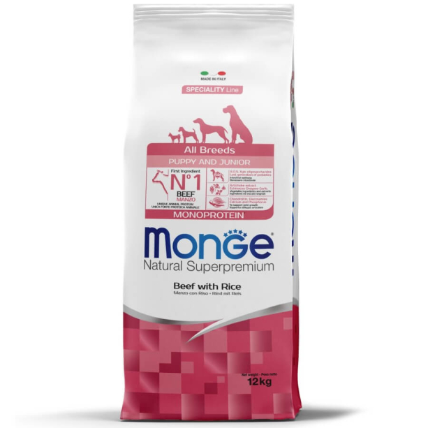 MONGE NS MONOPROTEIN PUPPY ALL BREEDS - за кученца до 1г., Телешко и ориз, 12кг main product photo