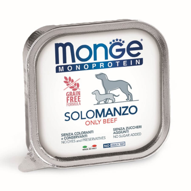 MONGE MONOPROTEIN DOG GRAIN FREE ONLY BEEF - пастет за кучета, с Телешко, терин 150г main product photo