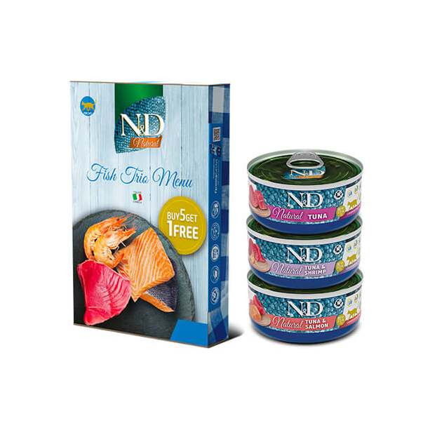 N&D NATURAL CAT FISH TRIO MENU 6бр.- за котки над 1г., 3 вида с Риба, консерви 6х70г (мултипак 420г) main product photo
