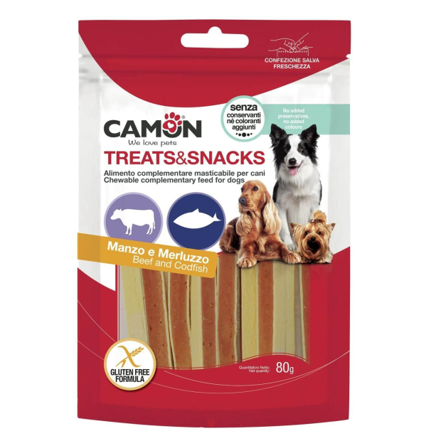 CAMON TREATS&SNACKS лакомство за куче - сандвич ленти с говеждо и риба треска, 80г main product photo