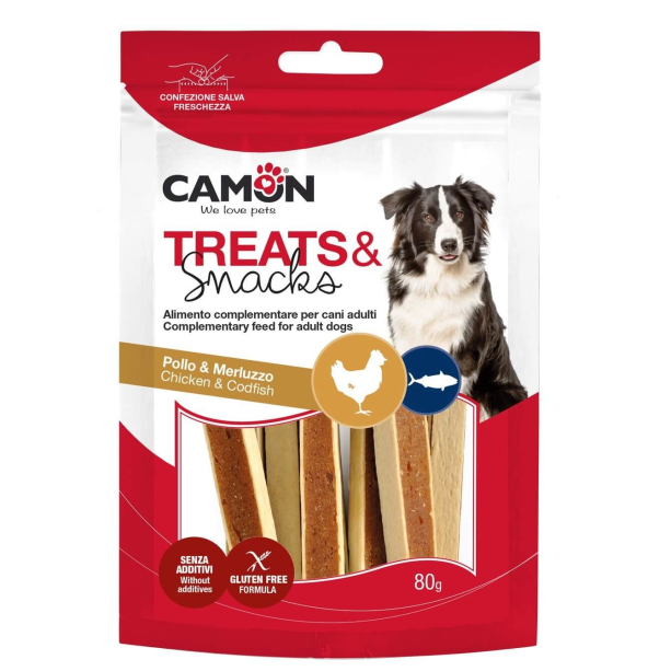 CAMON TREATS&SNACKS лакомство за куче - сандвич ленти с пилешко и риба треска, 80г main product photo