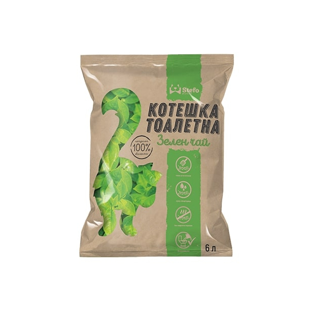 STEFO GREEN TEA - екологична котешка тоалетна от соя, аромат зелен чай, 6л main product photo