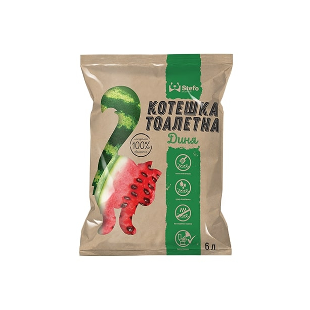 STEFO WATERMELON - екологична котешка тоалетна от соя, аромат диня, 6л main product photo