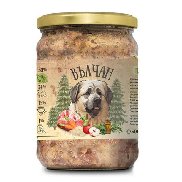 Вълчан – храна за кучета с пилешко, свинско и зеленчуци, 500 г main product photo