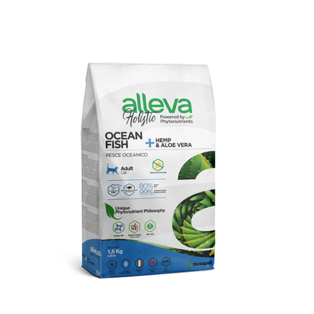 Храна за котки alleva holistic (adult cat) с океанска риба и с канабис сатива и алое вера, 1.5кг main product photo