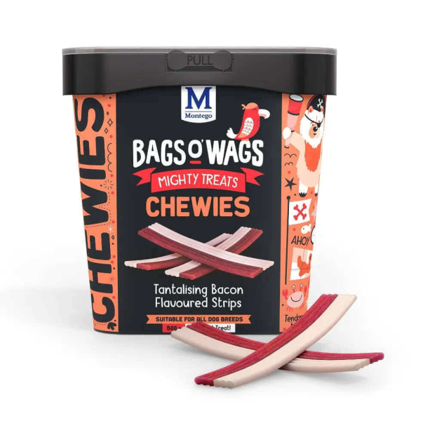 BAGS O’ WAGS CHEWIES STRIPS BACON - лакомства за куче ленти с вкус Бекон, 500г main product photo