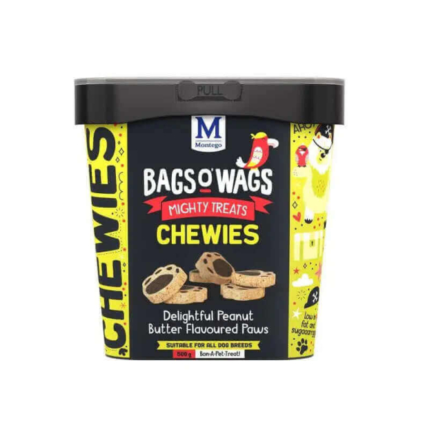 BAGS O’ WAGS CHEWIES PAWS PEANUT BUTTER - лакомства за куче лапички с вкус Фъстъчено масло, 500г main product photo