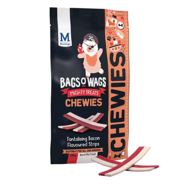 BAGS O’ WAGS CHEWIES STRIPS BACON - лакомства за куче ленти с вкус Бекон, 120г main product photo