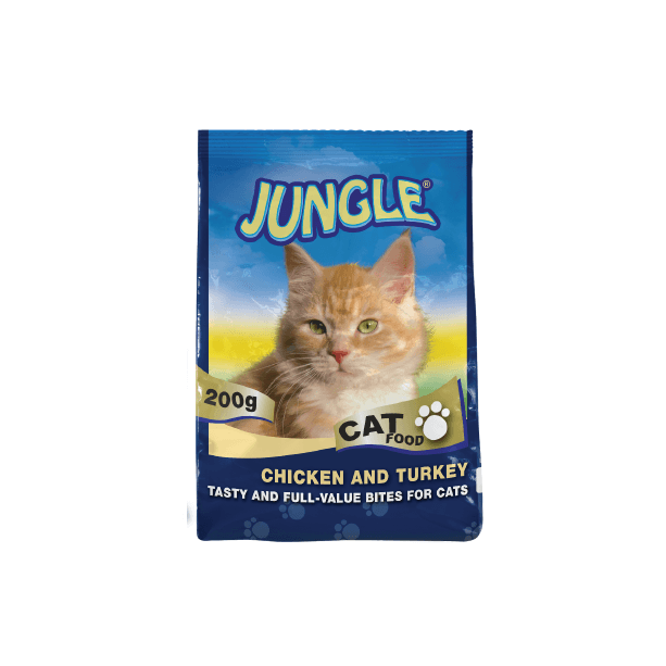 JUNGLE CAT CHICKEN &TURKEY - суха храна за израснали котки с Пиле и Пуйка, 200 г main product photo