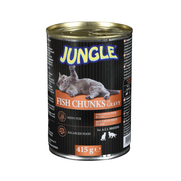 JUNGLE CAT FISH IN GRAVY - за израснали котки хапки в сос с Риба, консерва 415 г main product photo