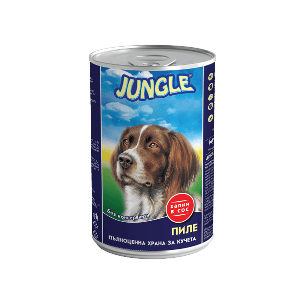 JUNGLE DOG - хапки в сос за израснали кучета с Пиле, консерва 415 г main product photo