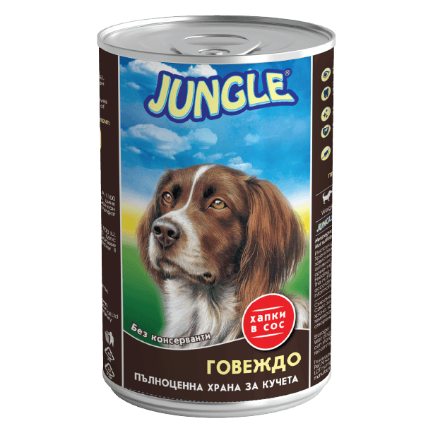 JUNGLE DOG - хапки в сос за израснали кучета с Говеждо, консерва 1.240 кг main product photo