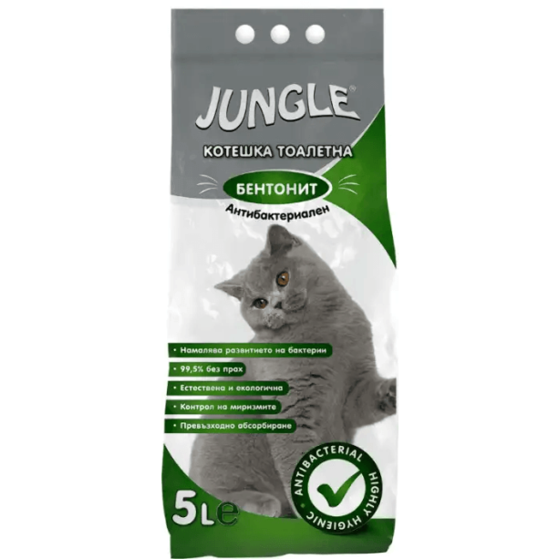 JUNGLE Котешка тоалетна бентонит Антибактериален, 5л main product photo