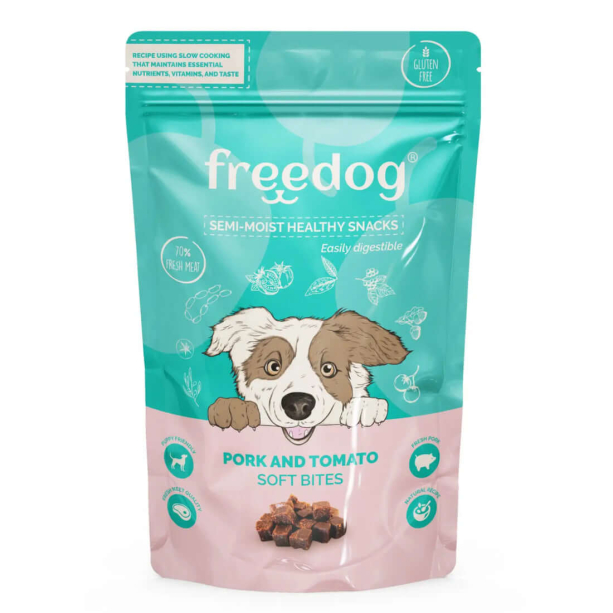 FREEDOG Snack Semi-Moist Pork&Tomato - лакомства за куче, меки хапки със Свинско и домати, 100г main product photo