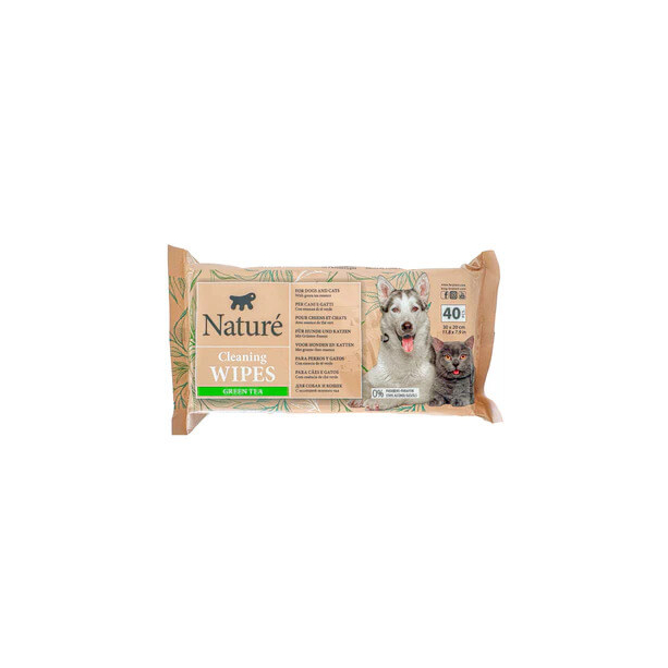 NATURE WIPES GREEN TEA - Почистващи кърпички със зелен чай, за кучета и котки, 30х20см, 40бр. main product photo