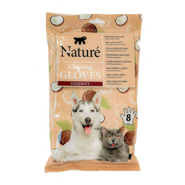 NATURE GLOVE WIPES - Кърпички тип ръкавица с кокос за кучета и котки, 8бр. main product photo
