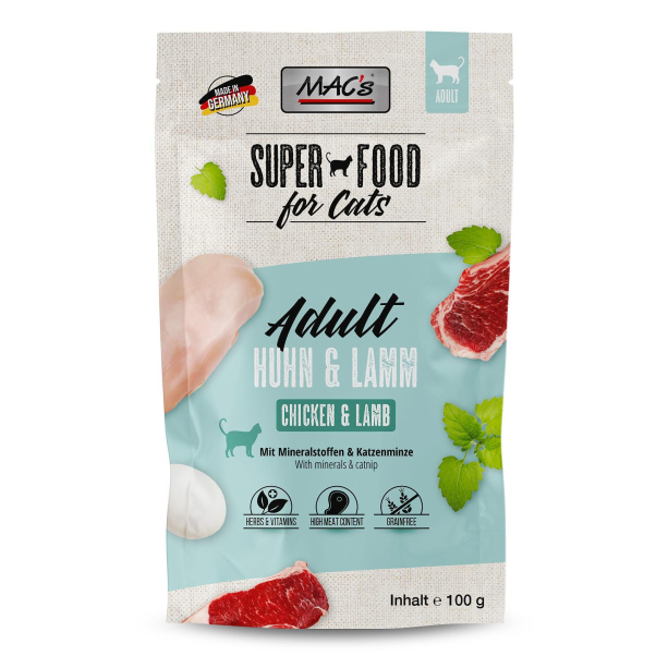 MAC'S CAT ADULT - за пораснали котки, Пиле и Агне, билки, пауч 100г main product photo