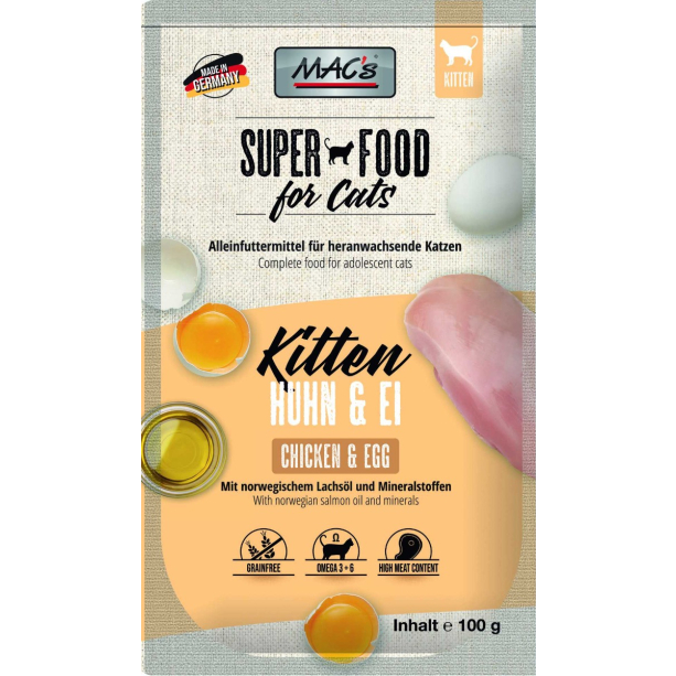 MAC'S CAT KITTEN - за подрастващи котки, Пиле и Яйца, пауч 100г main product photo