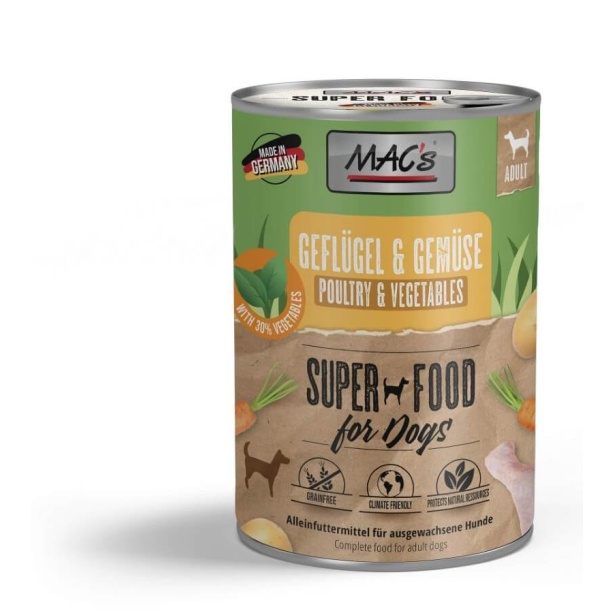 MAC'S DOG ADULT - за пораснали кучета, Птиче и Зеленчуци, консерва 400г main product photo