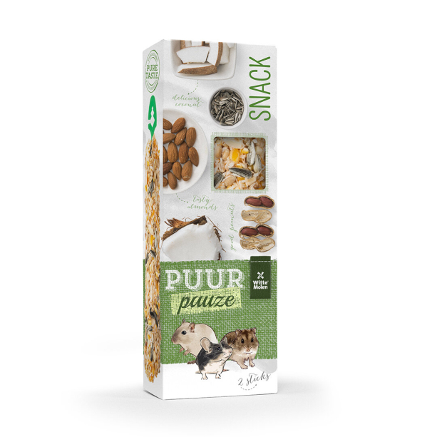 PUUR Pauze Sticks 2 броя крекери с бадеми, фъстъци и кокос за мишки, хамстери и джербили 110 гр. main product photo