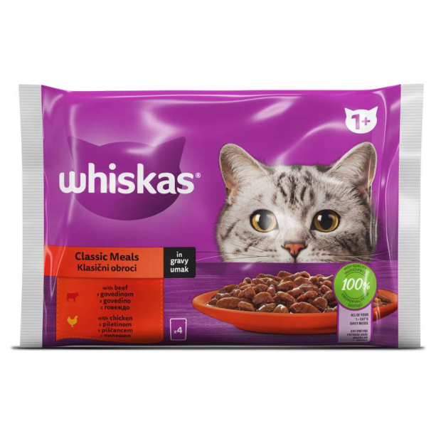 Whiskas Пауч Месни Ястия в сос грейви, 4x85г main product photo