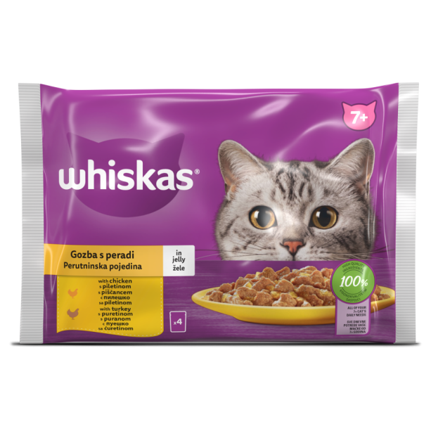 Whiskas Пауч Синиър Птичи Ястия в желе, 4x85г main product photo
