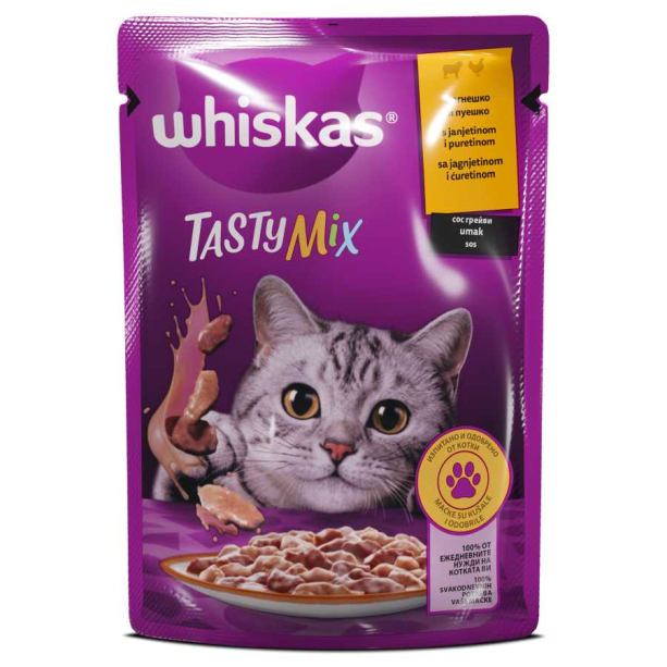 Whiskas Пауч Tasty Mix Агнешко и Пуешко в сос грейви, 85г main product photo