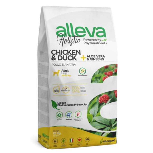 Храна за кучета alleva holistic adult maxi с пилешко и патешко месо и с Алое Вера и Женшен 12 кг. main product photo