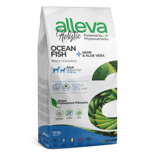 Храна за кучета alleva holistic adult medium/maxi с океанска риба, Канабис Сатива и Алое Вера, 12 кг main product photo