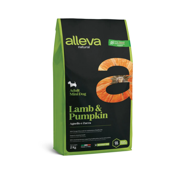 Храна за кучета alleva natural adult mini с агнешко и тиква 2кг. main product photo