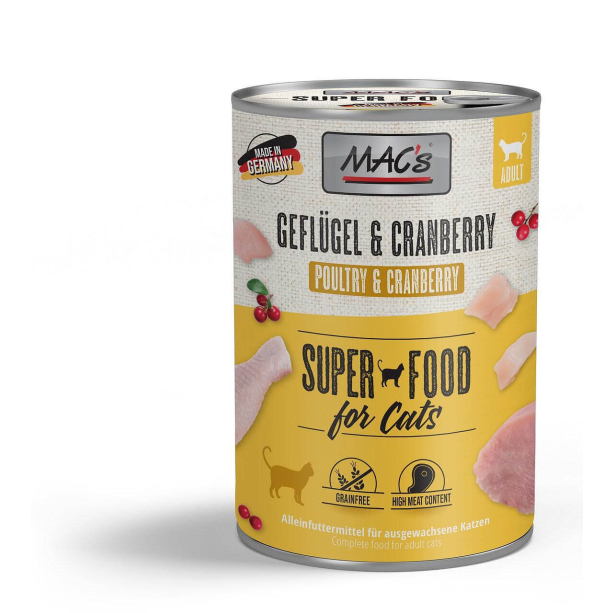 MAC'S CAT ADULT - за пораснали котки, Птиче месо и Червени боровинки, консерва 400г main product photo
