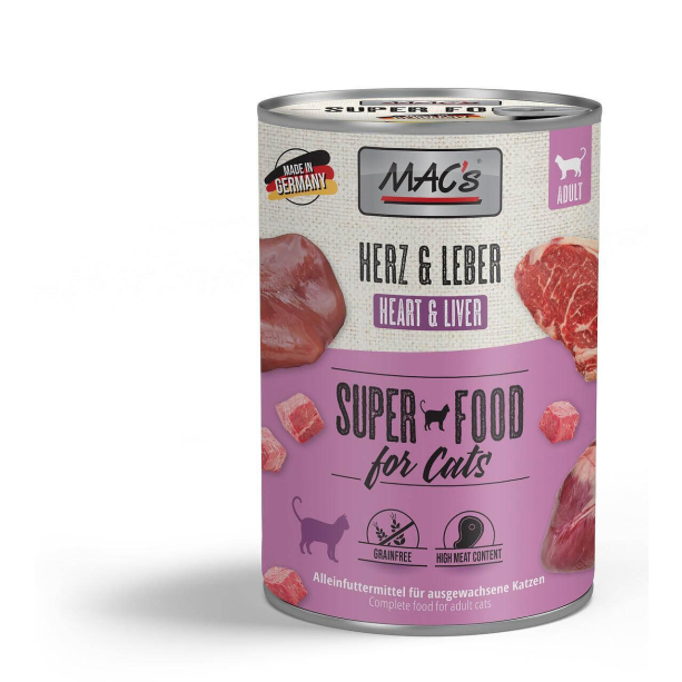 MAC'S CAT ADULT - за пораснали котки, Сърца и Черен дроб, консерва 400г main product photo