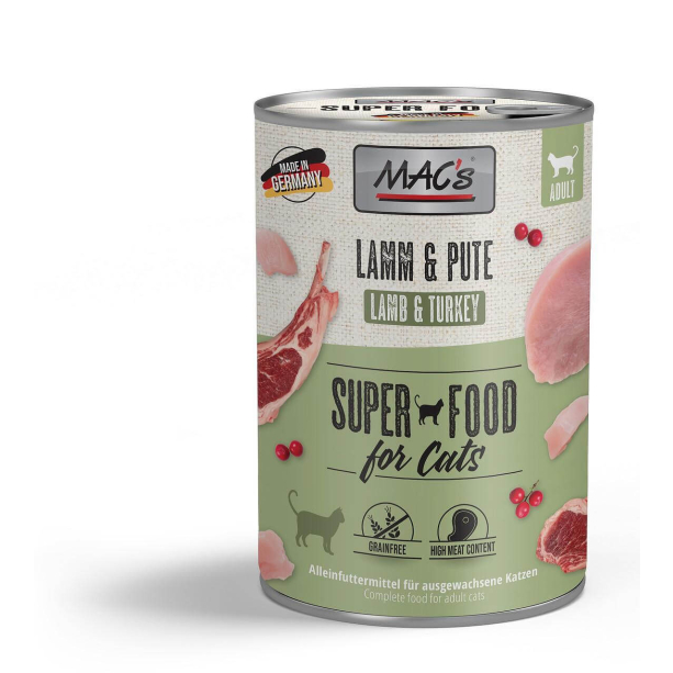 MAC'S CAT ADULT - за пораснали котки, Агне, Пуйка, червени боровинки, консерва 400г main product photo