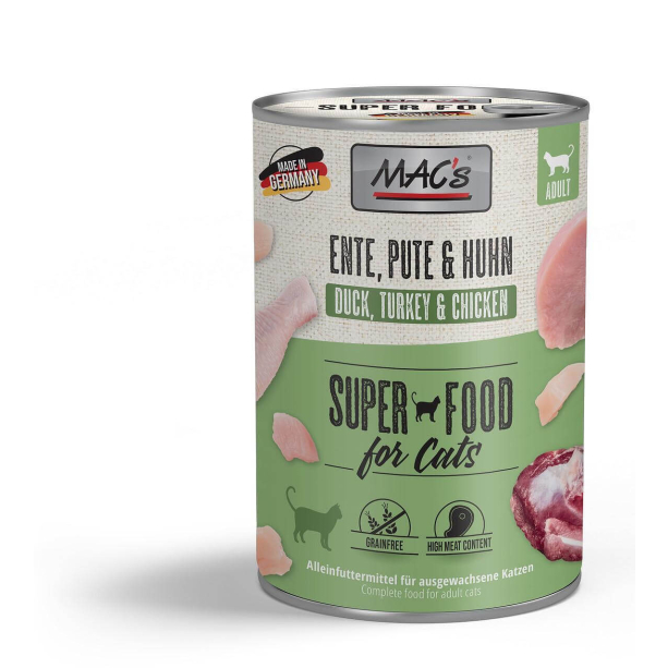 MAC'S CAT ADULT - за пораснали котки, Патица, Пуйка и Пиле, консерва 400г main product photo